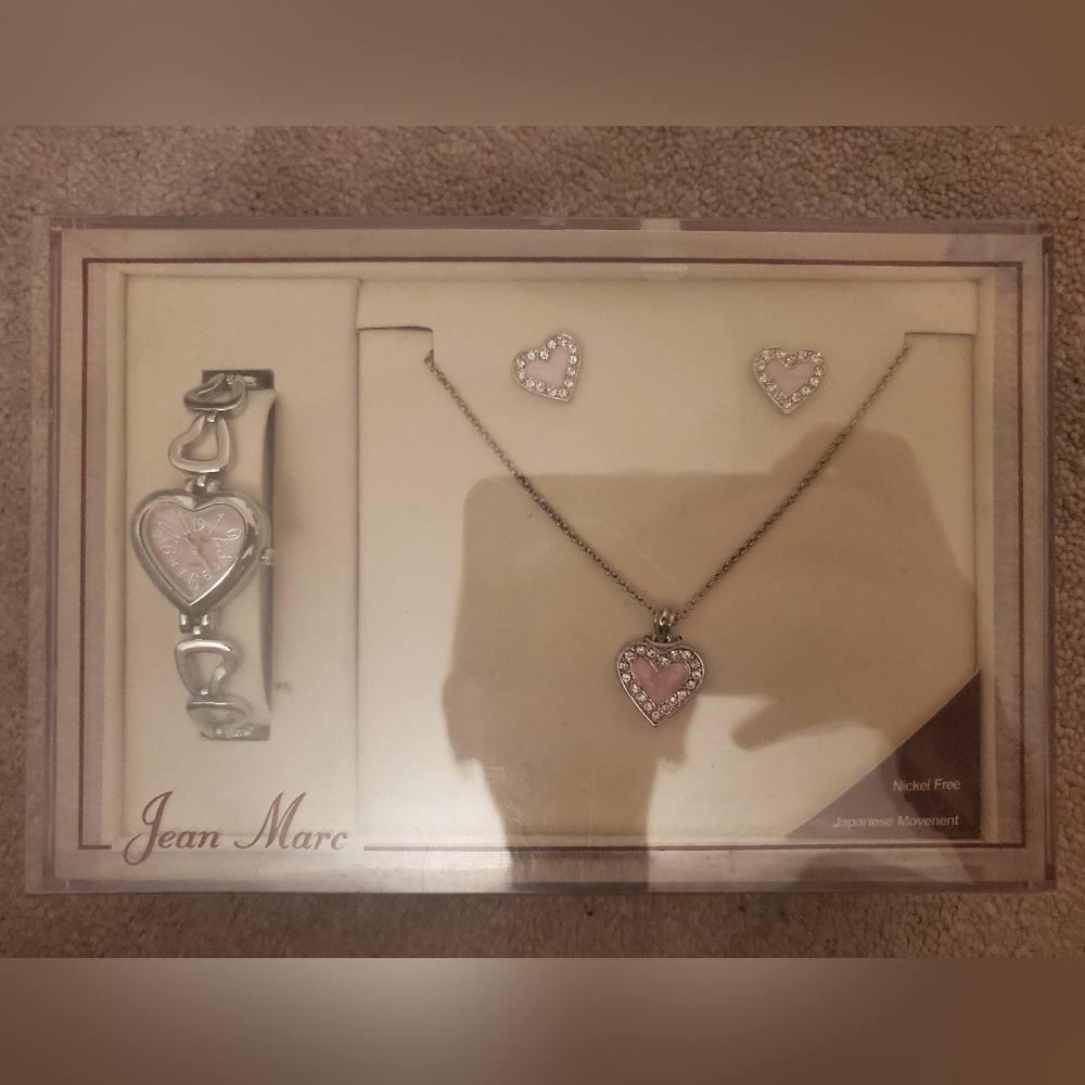 Matching Pink Heart Necklace, Watch and Earrings - Jean Marc